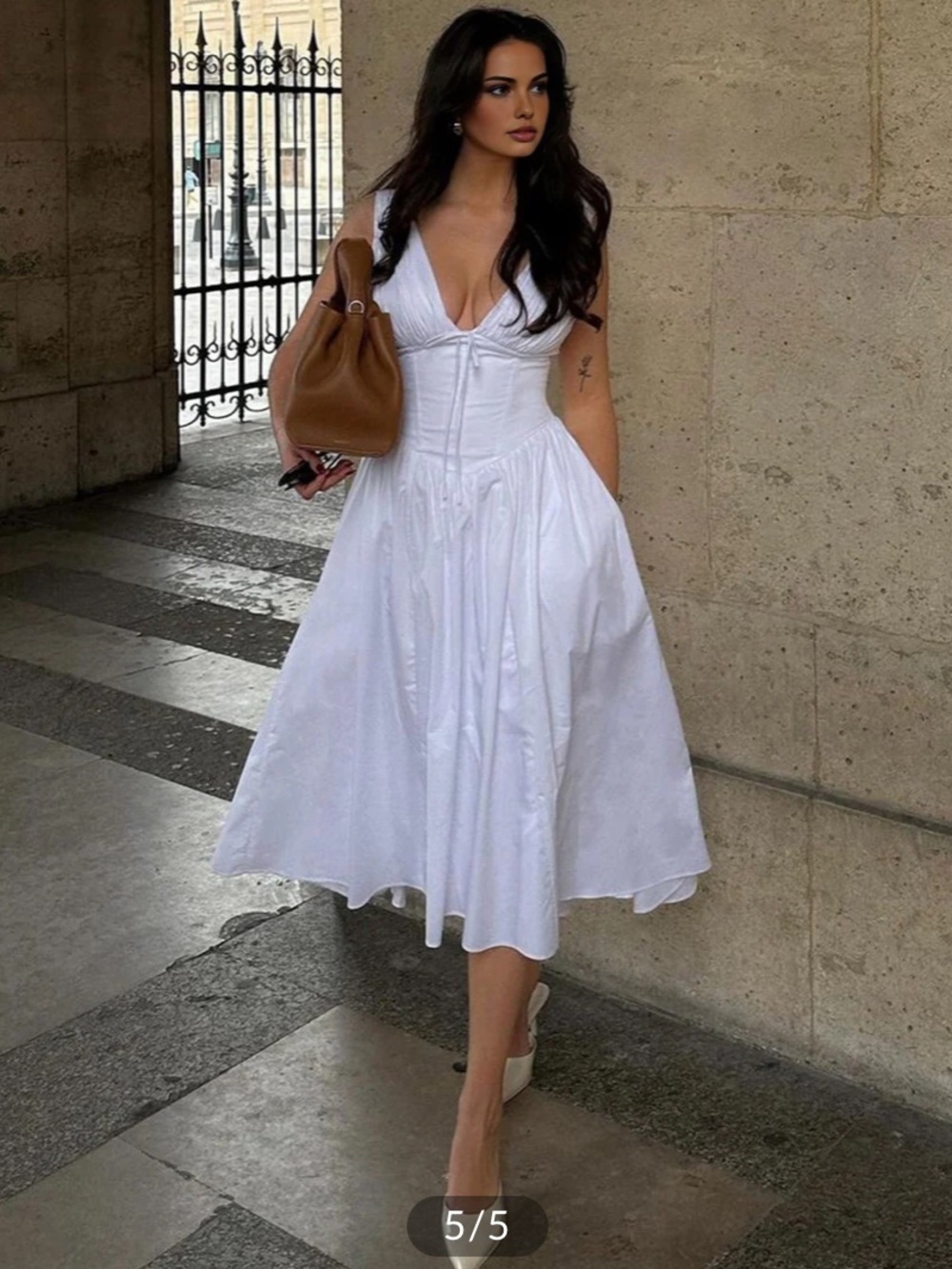 Commense White Sleeveless V-Neck Midi Dress - Picture 5 of 7